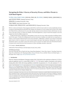 Navigating the Risks: A Survey of Security, Privacy, and Ethics Threats
  in LLM-Based Agents