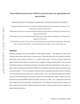 Physics-informed neural networks (PINNs) for numerical model error
  approximation and superresolution