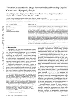 Versatile Cataract Fundus Image Restoration Model Utilizing Unpaired
  Cataract and High-quality Images