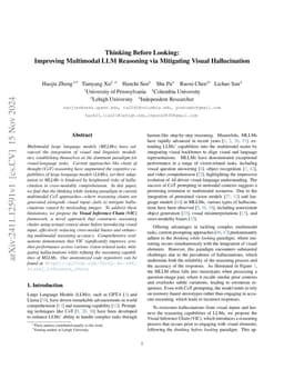 Thinking Before Looking: Improving Multimodal LLM Reasoning via
  Mitigating Visual Hallucination
