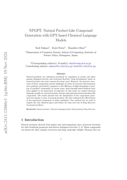 NPGPT: Natural Product-Like Compound Generation with GPT-based Chemical
  Language Models