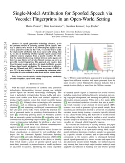 Single-Model Attribution for Spoofed Speech via Vocoder Fingerprints in
  an Open-World Setting
