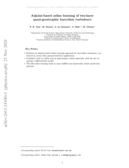 Adjoint-based online learning of two-layer quasi-geostrophic baroclinic
  turbulence