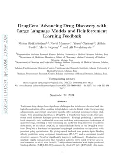 DrugGen: Advancing Drug Discovery with Large Language Models and
  Reinforcement Learning Feedback