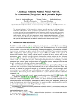 Creating a Formally Verified Neural Network for Autonomous Navigation:
  An Experience Report
