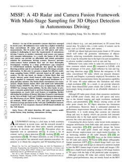 MSSF: A 4D Radar and Camera Fusion Framework With Multi-Stage Sampling
  for 3D Object Detection in Autonomous Driving