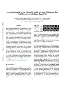 Learning Volumetric Neural Deformable Models to Recover 3D Regional
  Heart Wall Motion from Multi-Planar Tagged MRI