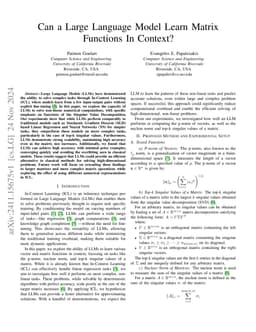 Can a Large Language Model Learn Matrix Functions In Context?