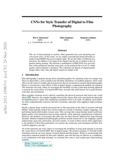 CNNs for Style Transfer of Digital to Film Photography