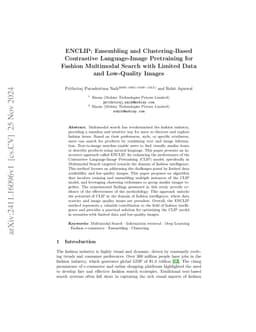 ENCLIP: Ensembling and Clustering-Based Contrastive Language-Image
  Pretraining for Fashion Multimodal Search with Limited Data and Low-Quality
  Images