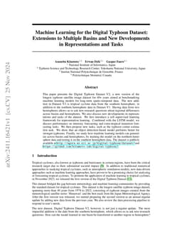 Machine Learning for the Digital Typhoon Dataset: Extensions to Multiple
  Basins and New Developments in Representations and Tasks