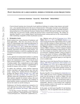 Fast training of large kernel models with delayed projections