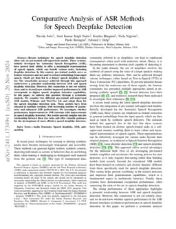Comparative Analysis of ASR Methods for Speech Deepfake Detection