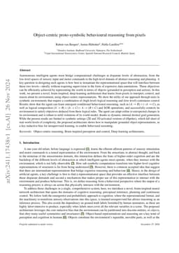 Object-centric proto-symbolic behavioural reasoning from pixels