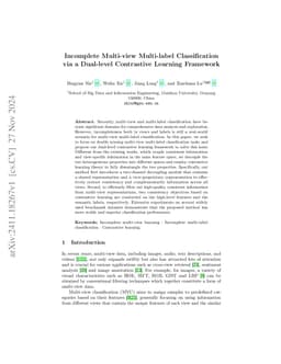 Incomplete Multi-view Multi-label Classification via a Dual-level
  Contrastive Learning Framework