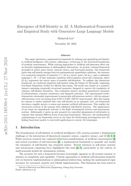 Emergence of Self-Identity in AI: A Mathematical Framework and Empirical
  Study with Generative Large Language Models
