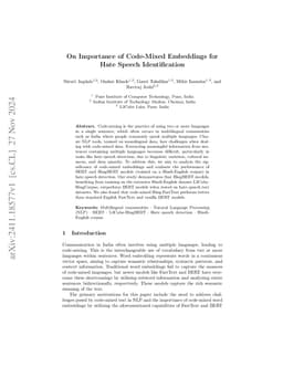 On Importance of Code-Mixed Embeddings for Hate Speech Identification