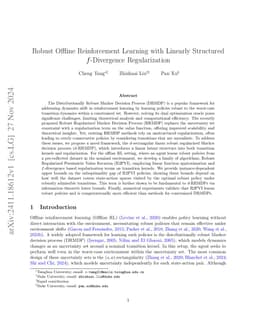 Robust Offline Reinforcement Learning with Linearly Structured
  $f$-Divergence Regularization