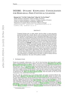 DESIRE: Dynamic Knowledge Consolidation for Rehearsal-Free Continual
  Learning