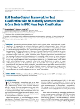 LLM Teacher-Student Framework for Text Classification With No Manually
  Annotated Data: A Case Study in IPTC News Topic Classification