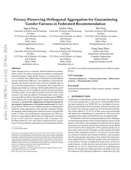 Privacy-Preserving Orthogonal Aggregation for Guaranteeing Gender
  Fairness in Federated Recommendation