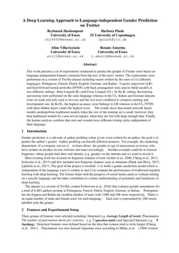 A Deep Learning Approach to Language-independent Gender Prediction on
  Twitter