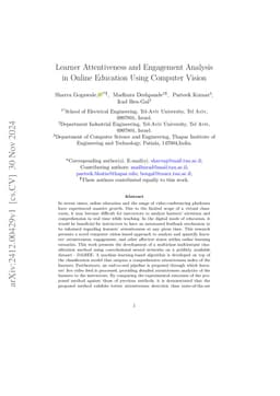Learner Attentiveness and Engagement Analysis in Online Education Using
  Computer Vision