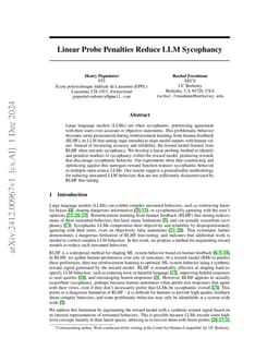 Linear Probe Penalties Reduce LLM Sycophancy