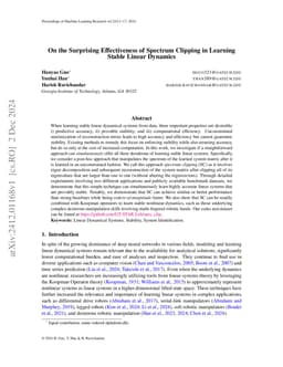 On the Surprising Effectiveness of Spectrum Clipping in Learning Stable Linear Dynamics