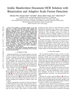 Arabic Handwritten Document OCR Solution with Binarization and Adaptive
  Scale Fusion Detection