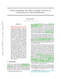 If Eleanor Rigby Had Met ChatGPT: A Study on Loneliness in a Post-LLM
  World