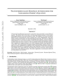 Transformer-based Koopman Autoencoder for Linearizing Fisher's Equation