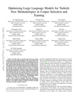 Optimizing Large Language Models for Turkish: New Methodologies in
  Corpus Selection and Training