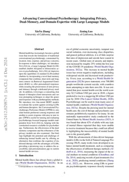 Advancing Conversational Psychotherapy: Integrating Privacy,
  Dual-Memory, and Domain Expertise with Large Language Models