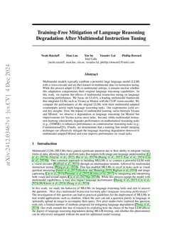 Training-Free Mitigation of Language Reasoning Degradation After
  Multimodal Instruction Tuning