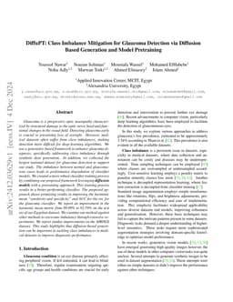 DiffuPT: Class Imbalance Mitigation for Glaucoma Detection via Diffusion
  Based Generation and Model Pretraining