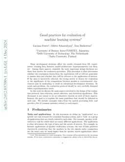 Good practices for evaluation of machine learning systems