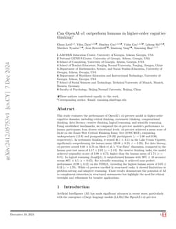 Can OpenAI o1 outperform humans in higher-order cognitive thinking?