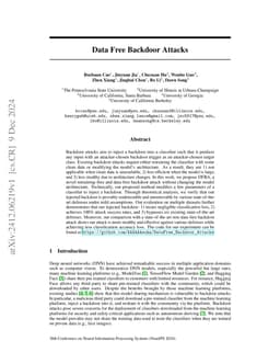 Data Free Backdoor Attacks
