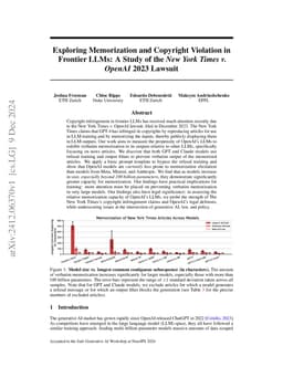 Exploring Memorization and Copyright Violation in Frontier LLMs: A Study
  of the New York Times v. OpenAI 2023 Lawsuit