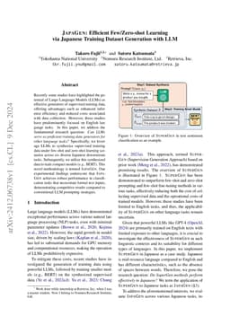 JAPAGEN: Efficient Few/Zero-shot Learning via Japanese Training Dataset
  Generation with LLM