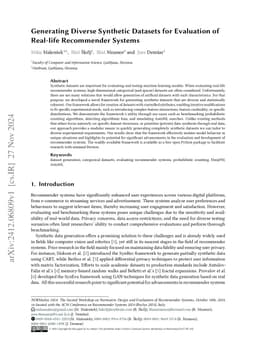 Generating Diverse Synthetic Datasets for Evaluation of Real-life
  Recommender Systems