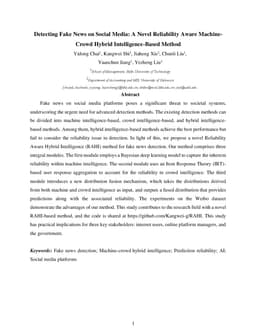 Detecting Fake News on Social Media: A Novel Reliability Aware
  Machine-Crowd Hybrid Intelligence-Based Method