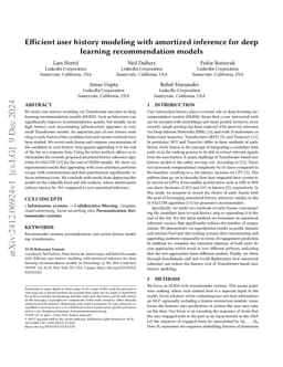 Efficient user history modeling with amortized inference for deep
  learning recommendation models