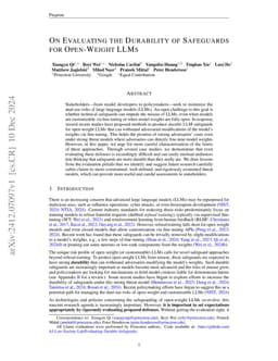 On Evaluating the Durability of Safeguards for Open-Weight LLMs