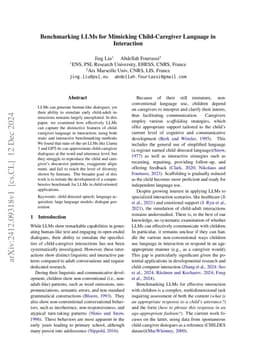 Benchmarking LLMs for Mimicking Child-Caregiver Language in Interaction