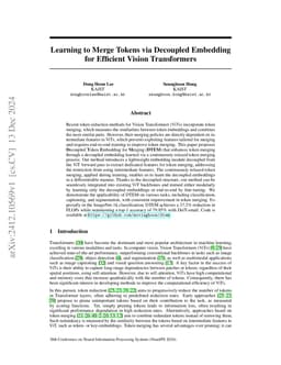 Learning to Merge Tokens via Decoupled Embedding for Efficient Vision
  Transformers
