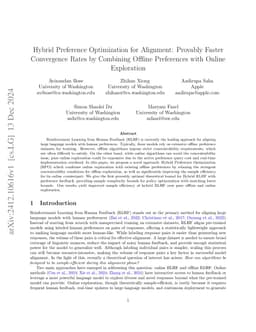Hybrid Preference Optimization for Alignment: Provably Faster
  Convergence Rates by Combining Offline Preferences with Online Exploration
