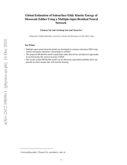 Global Estimation of Subsurface Eddy Kinetic Energy of Mesoscale Eddies
  Using a Multiple-input Residual Neural Network