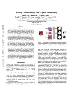 Memory Efficient Matting with Adaptive Token Routing